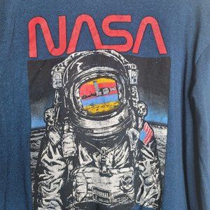 NASA Fifthsun Mens 2XL Blue Logo Graphic Tee Long Sleeve Preppy Normcore Casual